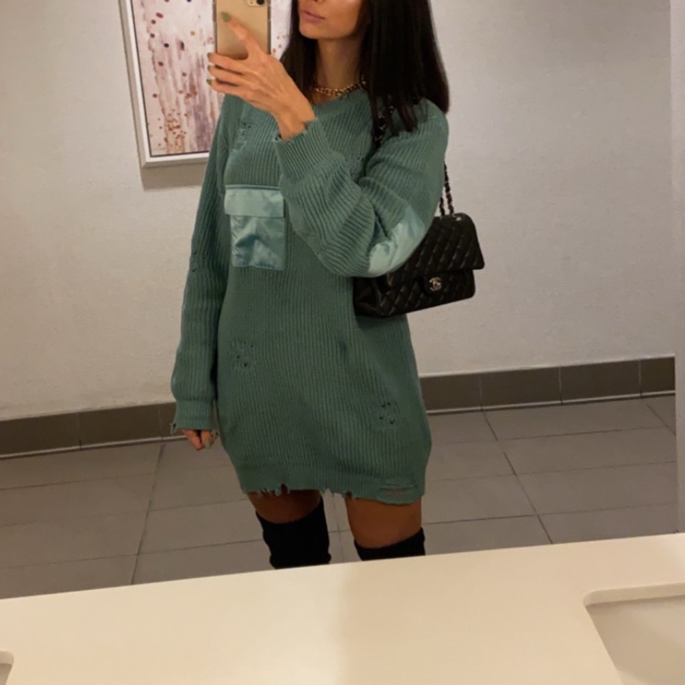 SER.O.YA Mint Green Ribbed Knit Mini Dress
